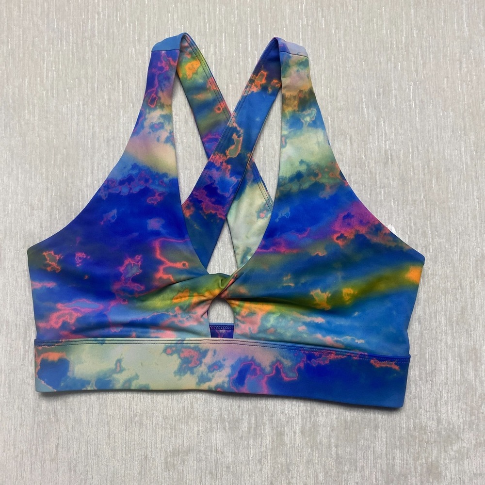 Fabletics Sports Bra Womens Large Blue Tie Dye Crossback Keyhole BA2253679-6618
